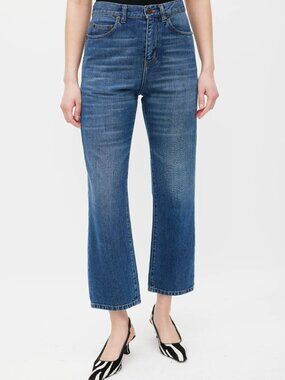 Pre-Loved Saint Laurent Navy D40 Straight Leg Ankle Jeans Size 25